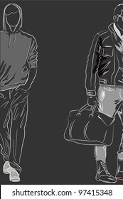 Vector sketch of fashionable men, the inversion background