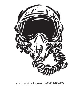 vector sketch of a fast fighter aircraft helmet with a unique but very elegant design depiction