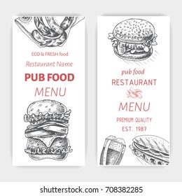 Vector sketch of fast food pub menu