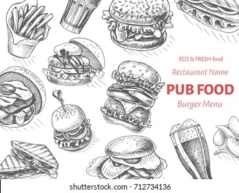 Vector sketch of fast food pub menu