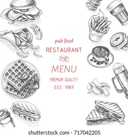 Vector Sketch Of Fast Food Pub Menu