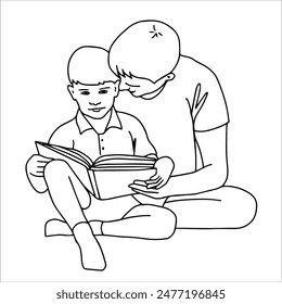 Vector sketch of a father and son reading a book. Father's Day Illustration