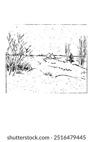 esboço vetorial de um campo de árvores.