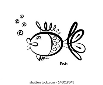 Vector sketch of the fish on white background. Hand sketch.