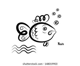 Vector sketch of the fish on white background. Hand sketch.