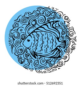 Vector sketch fish. A template for the design. A child's drawing.