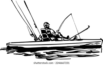 vector sketch of the fisherman on a kayak