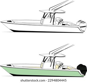 Vector sketch of the fishing boat line art illustration.