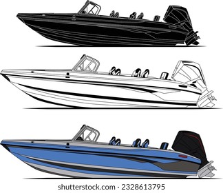 Vector sketch of the fishing boat line art illustration.