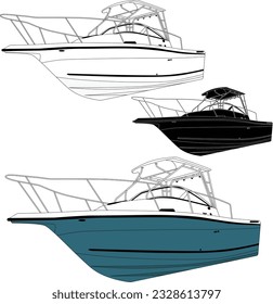 Vector sketch of the fishing boat line art illustration.