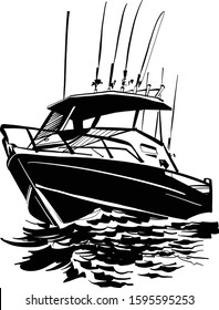 The Vector Sketch Of The Fishing Boat On The Ocean