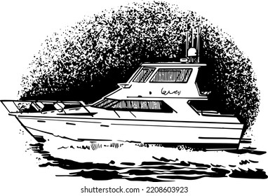 vector sketch of the fishing boat on the sea