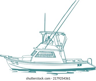 vector sketch of the fishing boat in the sea