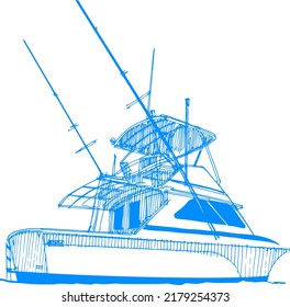 vector sketch of the fishing boat in the sea