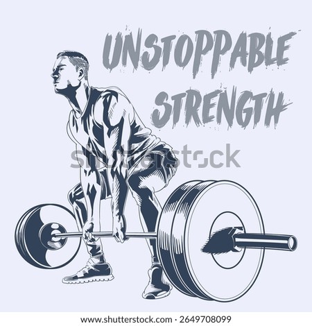 Vector Sketch of Fit Man Lifting Heavy Barbell in Deadlift Workout Pose