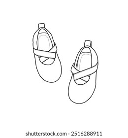 Vector sketch of flat shoes sandals for babies or kids with elastic strap and anti-slip. Isolated on a white background