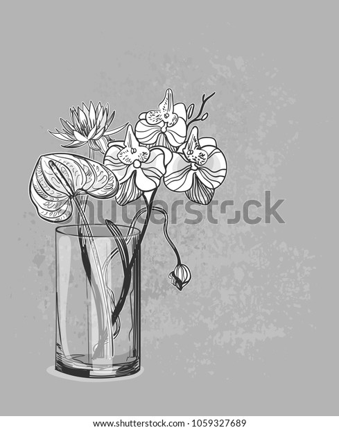 Vector Sketch Flower Background Card Vase Stock Vector Royalty