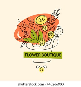 Vector sketch for flower boutique with elegant wedding bouquet. Color illustration for celebration invitation party of just married.