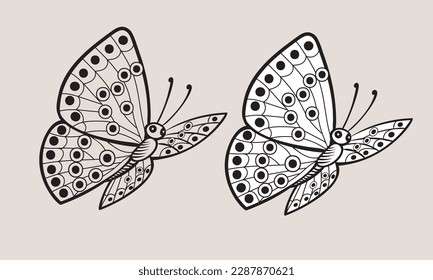 Vector Sketch Flying Butterfly on beige background
