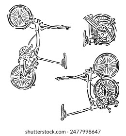 vector sketch of a folding bicycle with three changes with a unique design illustration with vintage style aesthetic lines