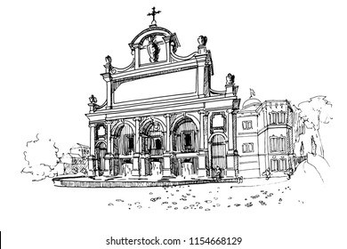 Vector sketch of The Fontana dell'Acqua Paola also known as Il Fontanone, Rome, Italy.