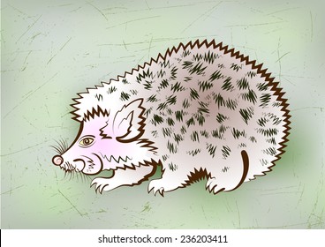 Vector sketch of forest hedgehog on green background.