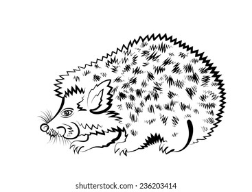 Vector sketch of forest hedgehog on white background.