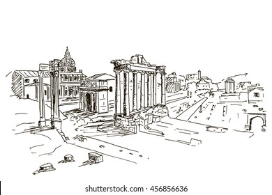 vector sketch of Foro Romano. Rome. Italy.