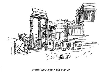 vector sketch of Foro Romano. Rome. Italy.