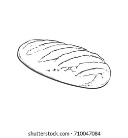 vector sketch fresh white loaf bread . Detailed hand drawn isolated illustration on a white background. Flour pastry products, bakery banner, poster design object