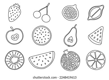 Vector sketch fruits set. Farm product for restaurant menu, market label. Strawberry, cherry, fig, lemon and etc.