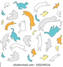 Vector sketch of a funny happy ginger cat flying and dancing on an isolated white background