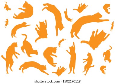 Vector sketch of a funny happy ginger cat flying and dancing on an isolated white background