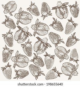 vector sketch of a garden strawberries, made by hand