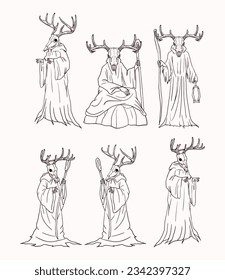  
vector sketch of a ghostly creature with a deer skull