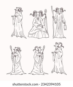 vector sketch of a ghostly creature with a goat's skull
