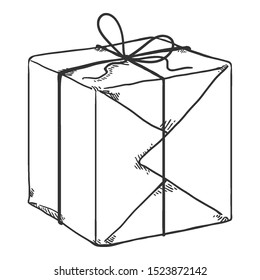 Vector Sketch Gift Box Packaging with Wrapping Paper and Rope