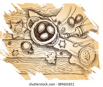 Vector sketch ginger biscuits.