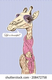 vector sketch of a giraffe who likes to dress fashionably