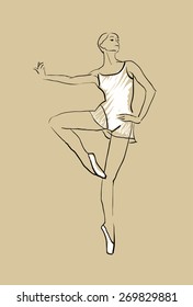 vector sketch of girls ballerina standing in a pose.