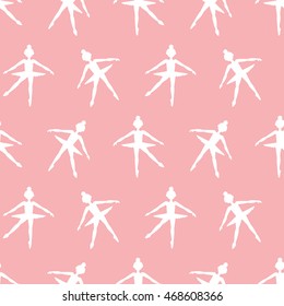 vector sketch of girls ballerina standing in a pose seamless pattern