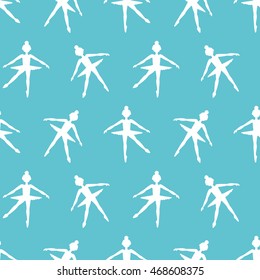 vector sketch of girls ballerina standing in a pose seamless pattern