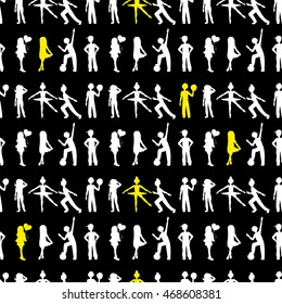 vector sketch of girls ballerina standing in a pose seamless pattern