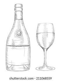Vector sketch glass and bottle.