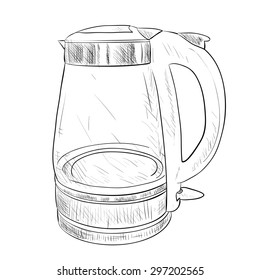 Vector sketch of glass electric kettle. Hand draw illustration.
