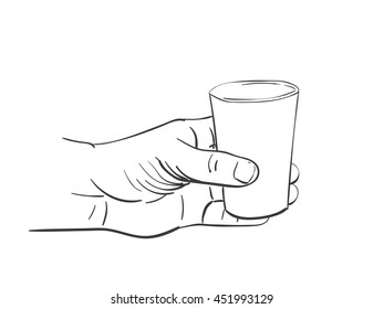 Vector sketch of glass in hand, Hand drawn illustration