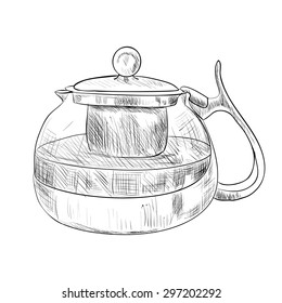 Vector sketch of glass teapot. Hand draw illustration.