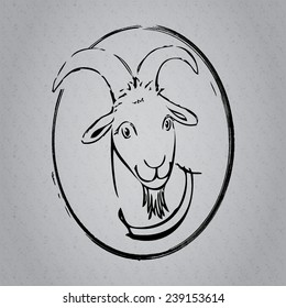 Vector sketch goat on gray pattern background