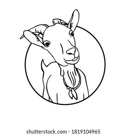 Vector sketch of a goat on white background. Hand drawn outline illustration. Isolated image. Can be used as logo or icon.	
