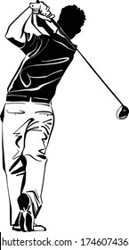 the vector sketch of the golf player